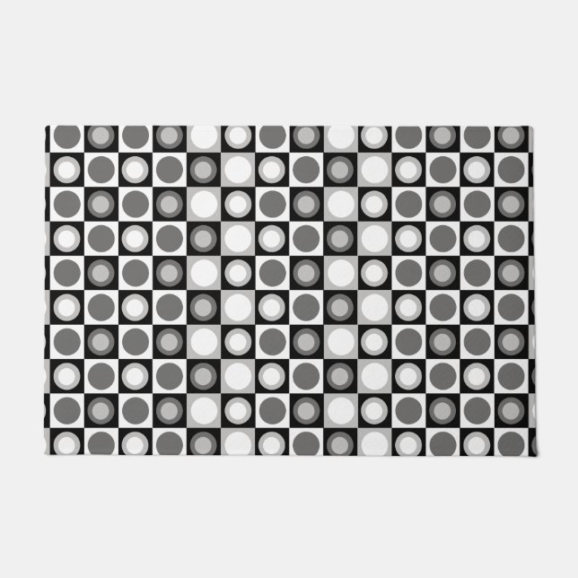 Retro MCM Geometric Pattern Black White Doormat (Front)
