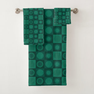Retro MCM Geometric Pattern Teal Bath Towel Set