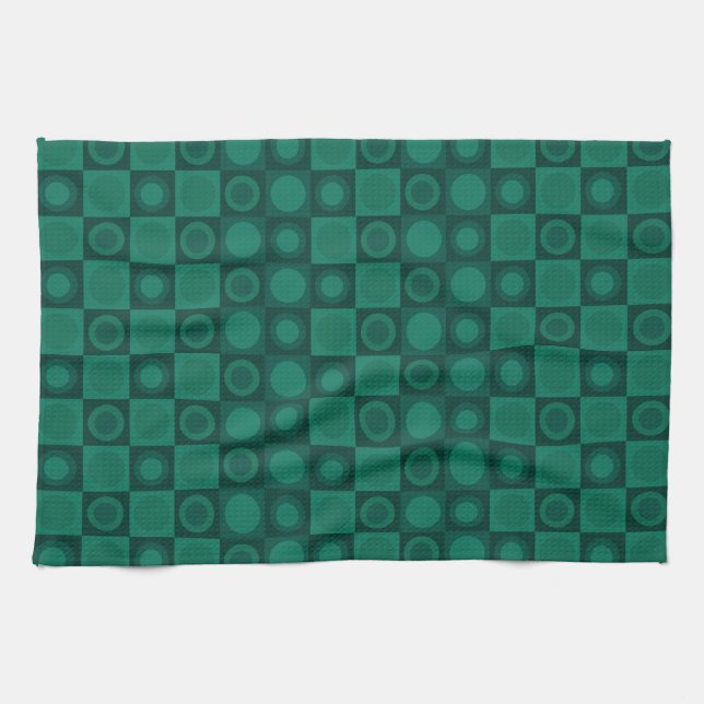 Retro MCM Geometric Pattern Teal Tea Towel (Horizontal)