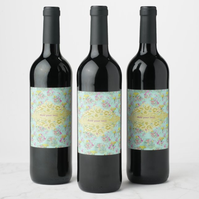 Retro Meadow Classic Flowers Wine Label (Bottles)