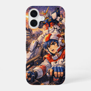 Retro Mecha Pilot City Battle iPhone 16 Case