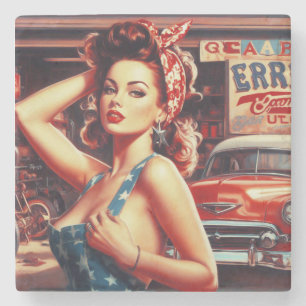 Retro Mechanic Girl Stone Coaster