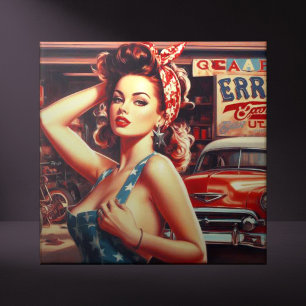 Retro Mechanic Girl Tile