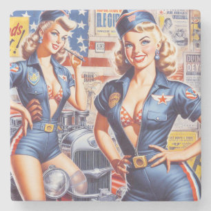 Retro Mechanic Pin-up Stone Coaster