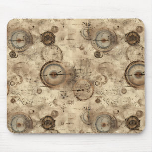 Retro Mechanical Blueprint Sepia Brown Mouse Pad