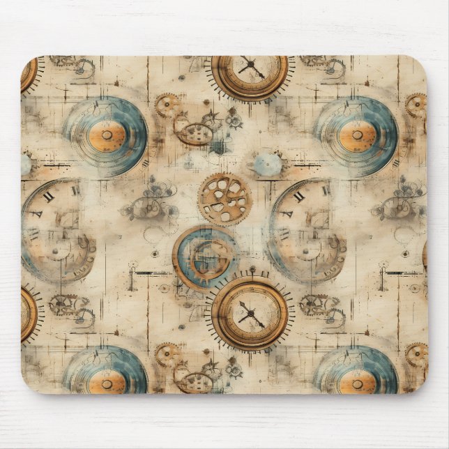 Retro Mechanical Blueprint Sepia Brown Mouse Pad (Front)