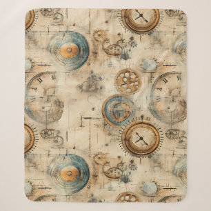 Retro Mechanical Blueprint Sepia Brown Sherpa Blanket