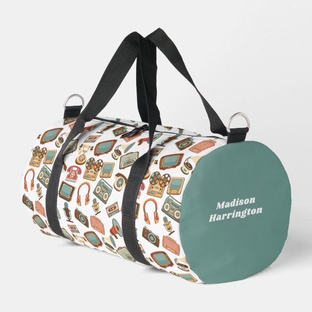 Retro Media custom name Duffle Bag (Left Corner)