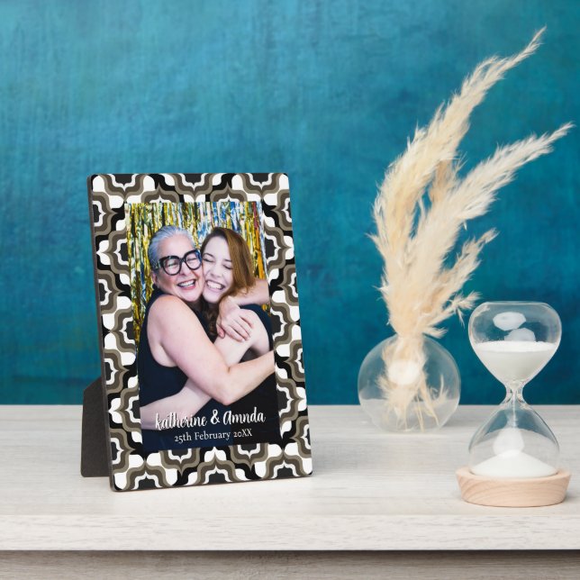 Retro Mediterranean  Black White Photo Block Plaque (Side)