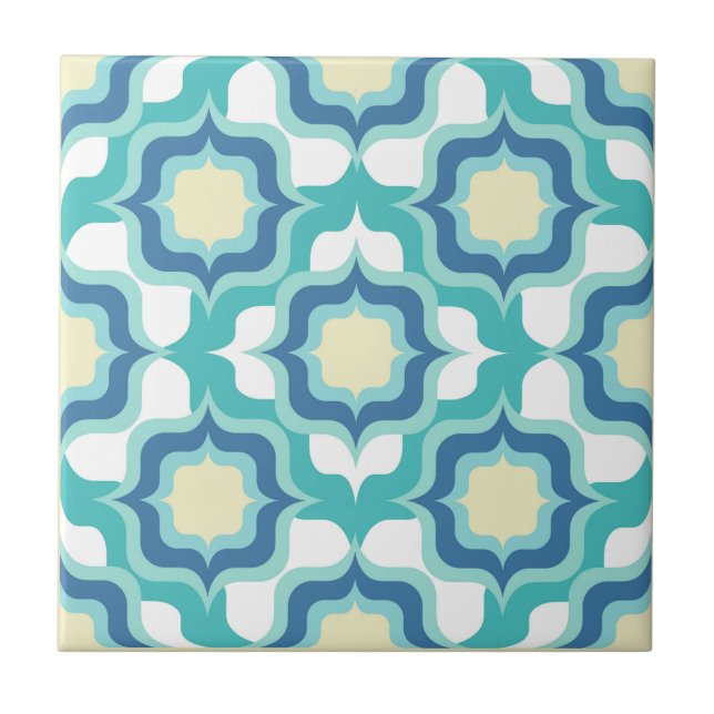 Retro Mediterranean Blue White Beige Tile (Front)