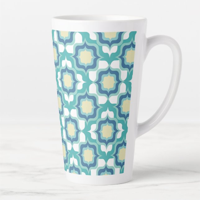 Retro Mediterranean Blue White Latte Mug (Right)