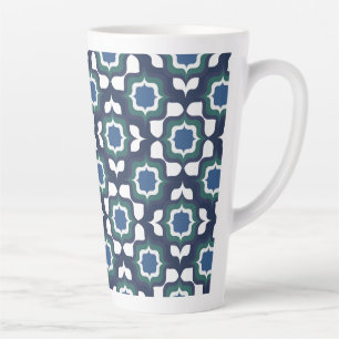 Retro Mediterranean Navy Blue White Latte Mug
