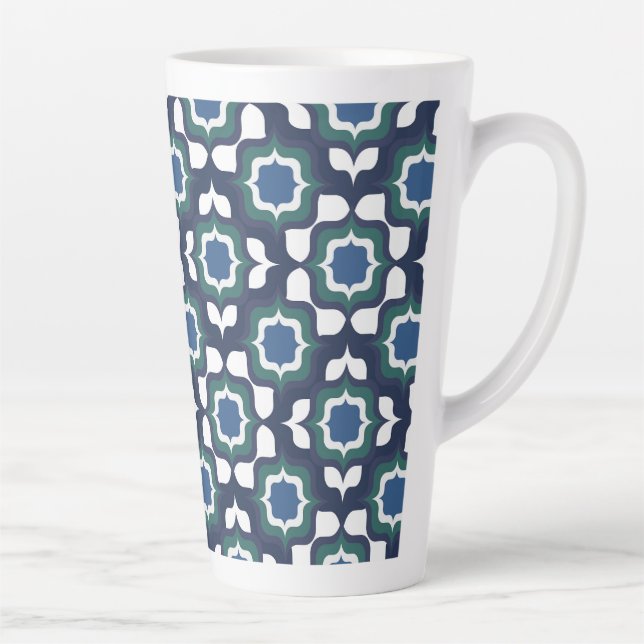 Retro Mediterranean Navy Blue White Latte Mug (Right)