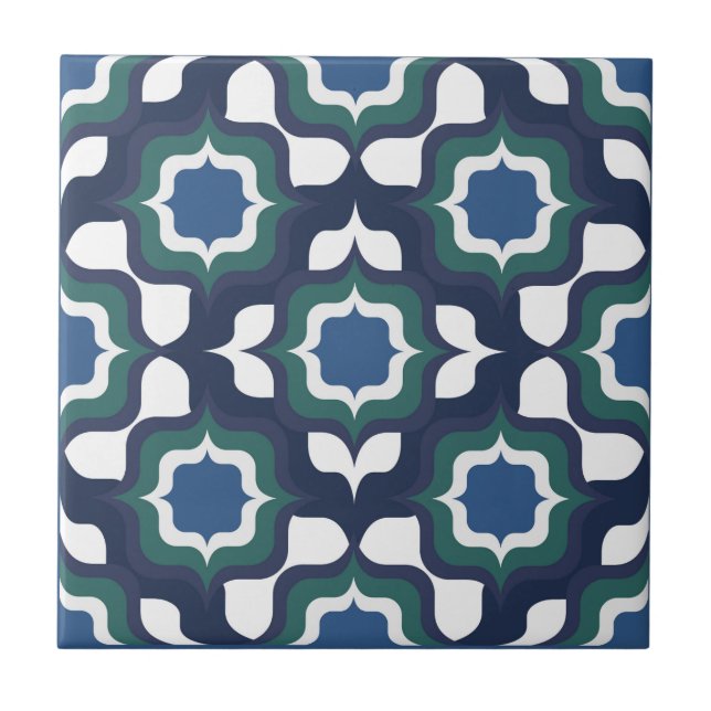 Retro Mediterranean Navy Blue White Tile (Front)