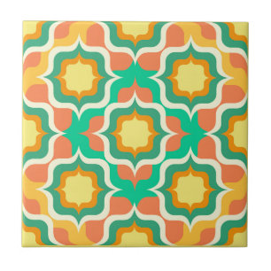 Retro Mediterranean Orange Green Yellow White Tile