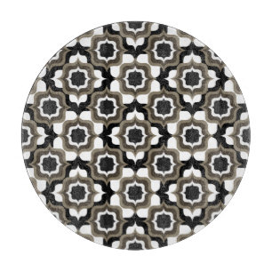 Retro Mediterranean Tiling Black White Grey Cutting Board