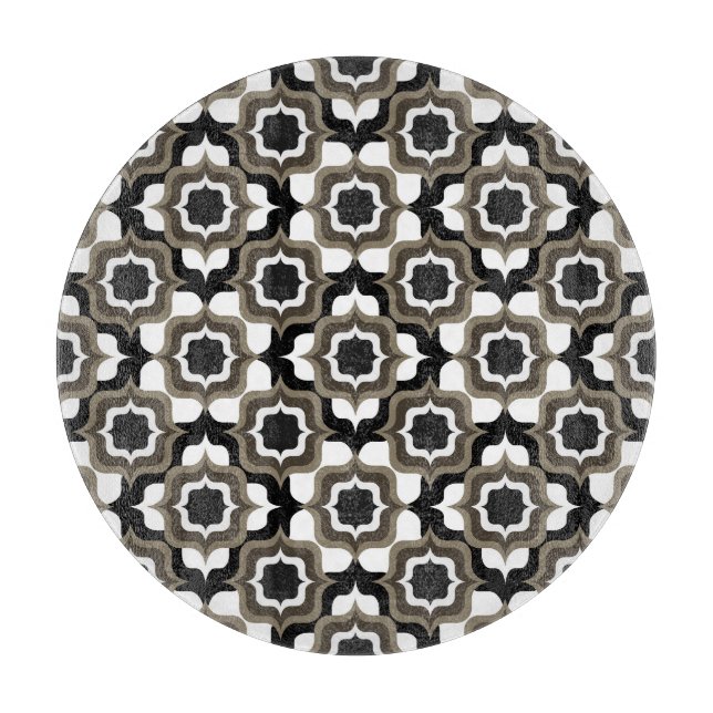 Retro Mediterranean Tiling Black White Grey Cutting Board (Front)