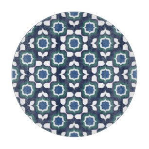 Retro Mediterranean Tiling Navy Blue White Cutting Board