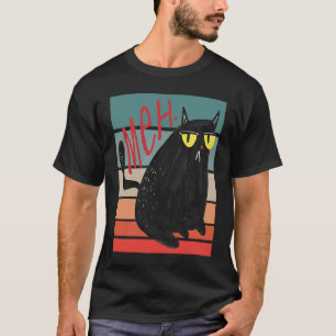 Retro Meh Grumpy Black Cat Sarcastic Kitten Cat M T-Shirt
