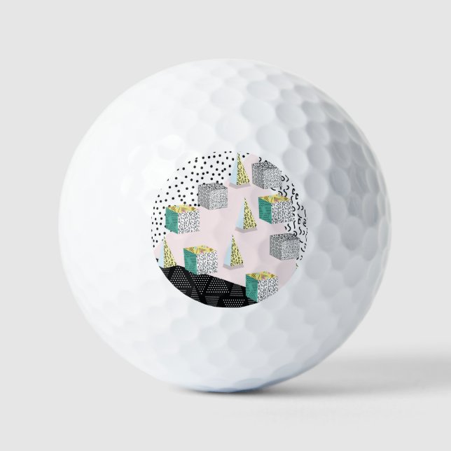 Retro Memphis: 80s-90s Hipster Pattern. Golf Balls (Front)