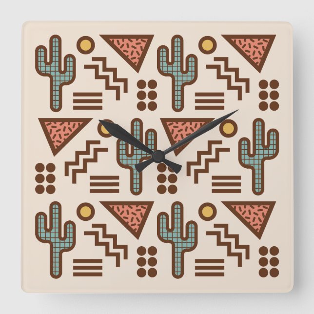 Retro Memphis Desert Pop Square Wall Clock (Front)