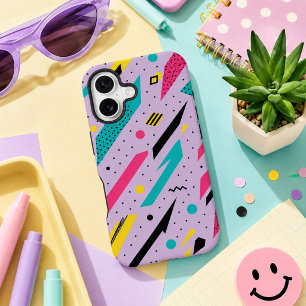 Retro Memphis Geometric Lightning Bolt iPhone 16 Case
