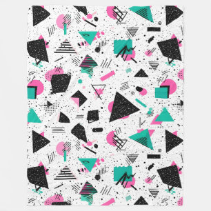Retro Memphis Geometric Pattern Fleece Blanket