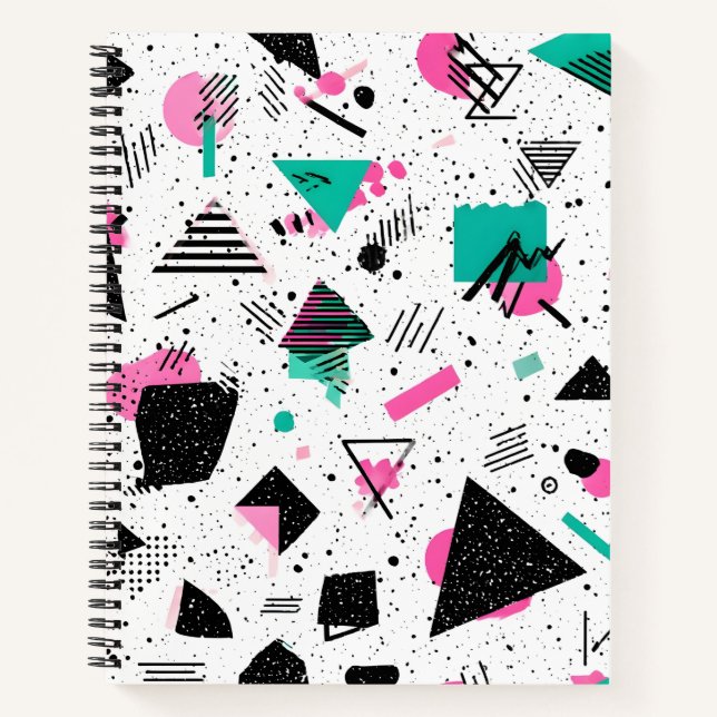 Retro Memphis Geometric Pattern Notebook (Front)