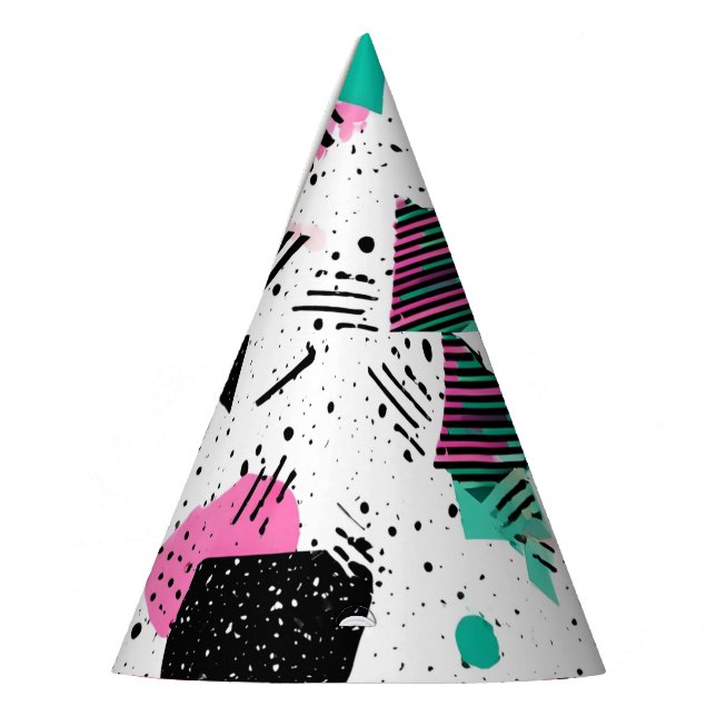 Retro Memphis Geometric Pattern Party Hat (Left)