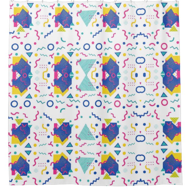 Retro Memphis Geometric Pattern Shower Curtain (Front)