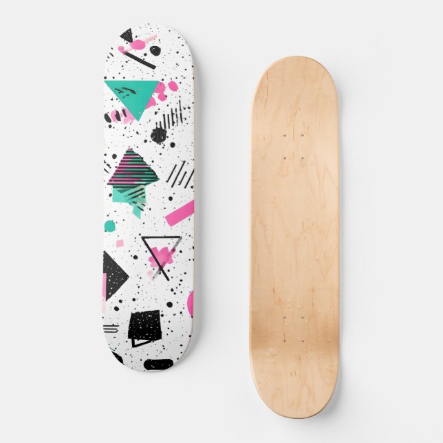 Retro Memphis Geometric Pattern Skateboard (Front)