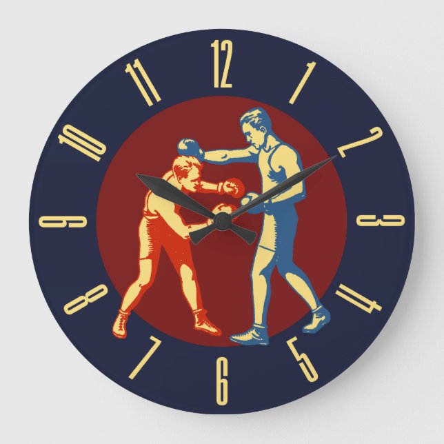 Retro Men Boxing Large Clock (Front)