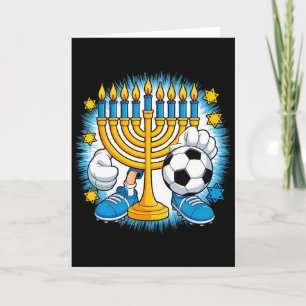Retro Menorah Playing Soccer Happy Hanukkah Pjs Bo Card