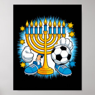 Retro Menorah Playing Soccer Happy Hanukkah Pjs Bo Poster
