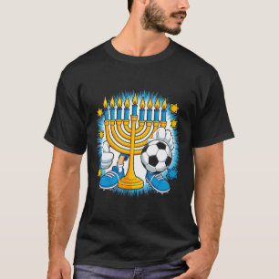 Retro Menorah Playing Soccer Happy Hanukkah Pjs Bo T-Shirt