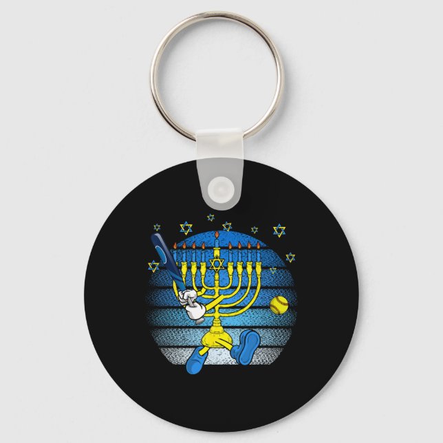 Retro Menorah Playing Softll Happy Hanukkah Pjs Bo Key Ring (Front)