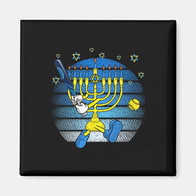 Retro Menorah Playing Softll Happy Hanukkah Pjs Bo Magnet (Front)