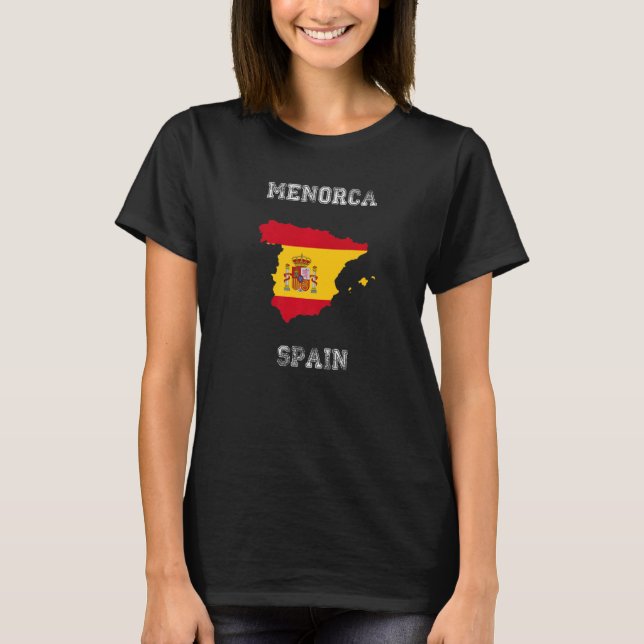 Retro Menorca Spain Distressed Spain Flag   T-Shirt (Front)