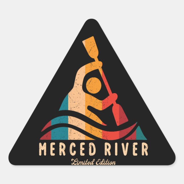 Retro Merced River Kayaking Triangle Sticker (Front)