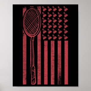 Retro Merica Usa Flag Badminton Player Sport Shutt Poster