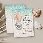 Retro Mermaid Beach Theme 21st Birthday Invitation<br><div class="desc">Turning 21 is a big deal! Plan a memorable birthday party with a retro cool mermaid nautical theme using this invitation featuring a mermaid with long flowing pink hair and turquoise blue surf and sandy beach. It's a great choice for birthday celebrations in coastal areas or with a retro beach...</div>