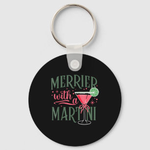 Retro Merrier With A Martini Tail Lover Merry Xmas Key Ring