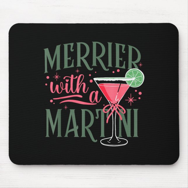 Retro Merrier With A Martini Tail Lover Merry Xmas Mouse Pad (Front)