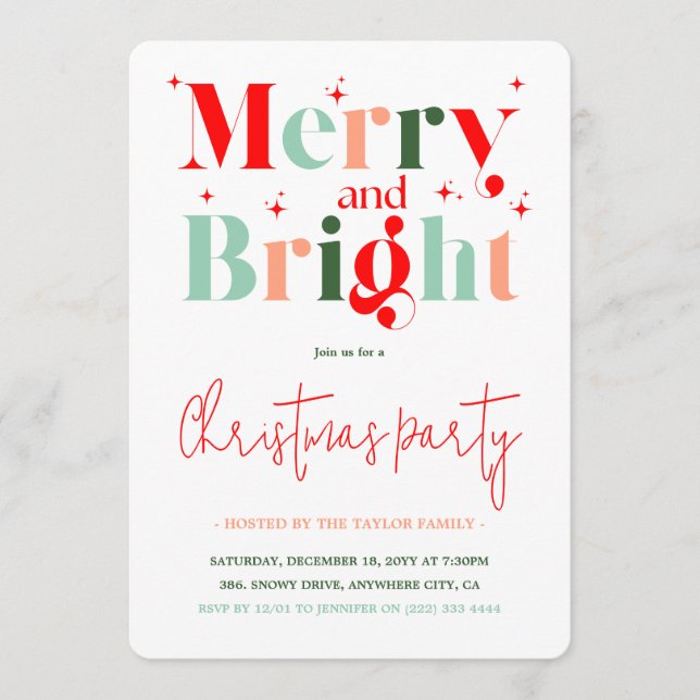 Retro Merry and Bright Christmas Party Invitation (Front)