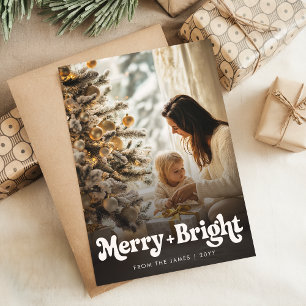 Retro Merry and Bright Christmas Photo Vertical Holiday Card