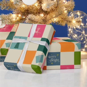Retro Merry and Bright Christmas Wrapping Paper