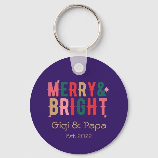 Retro Merry and Bright Custom Grandparent Nickname Key Ring (Front)