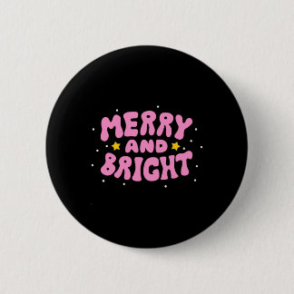Retro Merry And Bright Holiday Design  6 Cm Round Badge