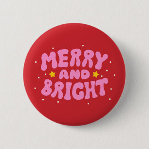 Retro Merry and Bright Holiday Design 6 Cm Round Badge