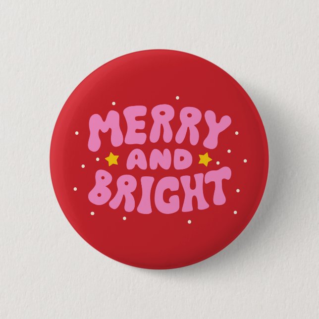 Retro Merry and Bright Holiday Design 6 Cm Round Badge (Front)